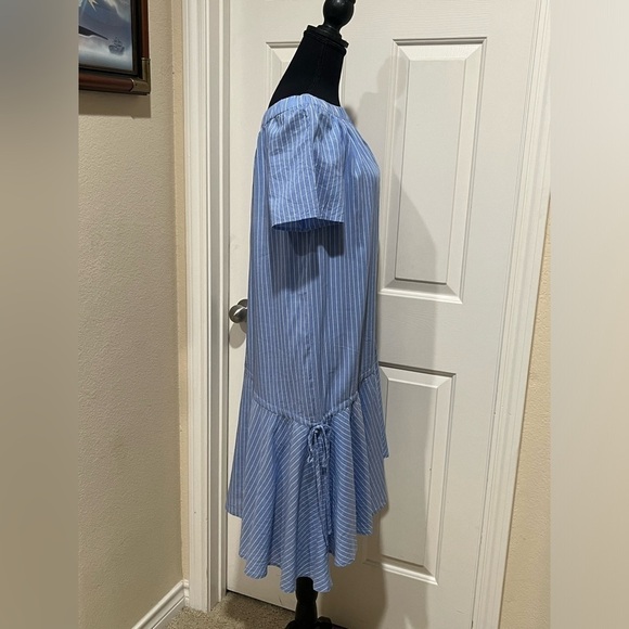 TOM GREYHOUND WOMENS OFF THE SHOULDER HIGH LOW BLUE STRIPED DRESS SIZE XS. - Picture 7 of 13
